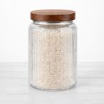 1000ml Ribbed Cylindrical Glass Food Storage Canister with Airtight Walnut Wood Lid - 1966-113 - Image 2