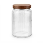 1000ml Ribbed Cylindrical Glass Food Storage Canister with Airtight Walnut Wood Lid - 1966-113