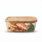 1000ml Rectangular Borosilicate Glass Crisper – Eco-Friendly Food Storage Container with Airtight Silicone Seal Bamboo Lid (BXH003) - Image 2