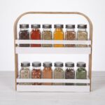 12-Bottle Double Layer Countertop Spice Rack Stand with Square Glass Jars and Bentwood Carrying Handle - SG006-1 - Image 2