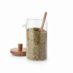 1200ml Round Borosilicate Glass Storage Canister – Eco-Friendly Large Pantry Organizer Jar with Airtight Wooden Lid and Spoon (1966-111) - Image 2