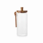 1200ml Round Borosilicate Glass Storage Canister – Eco-Friendly Large Pantry Organizer Jar with Airtight Wooden Lid and Spoon (1966-111)