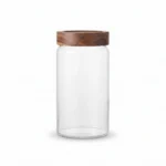1250ml Borosilicate Glass Food Storage Jar – Minimalist Kitchen Canister with Dark Wood Airtight Sealing Lid (1966-90)