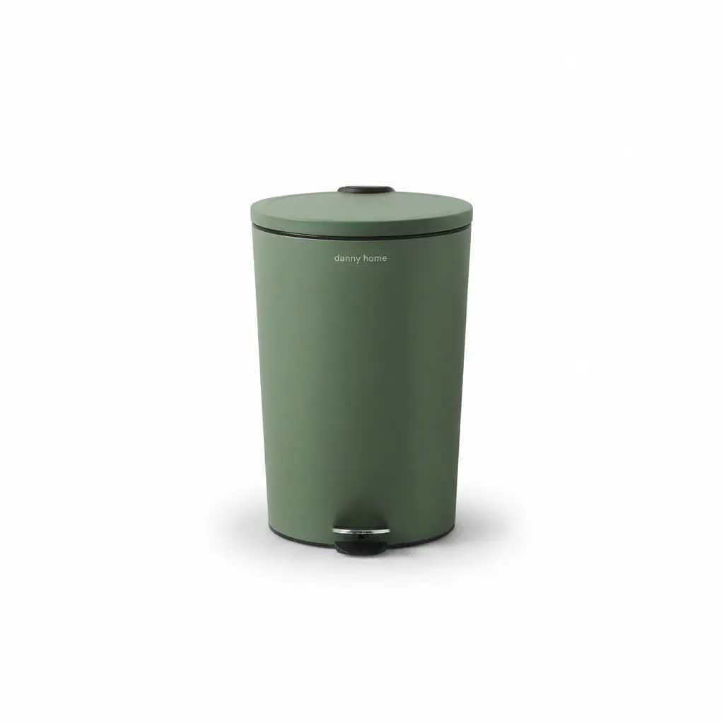 12L-Trash-Can-31.526.643.9cm-GREEN_Houseware_11333_3.webp Premium 12L Matte Olive Green Round Foot Pedal Trash Can – Soft-Close Smudge-Proof Waste Basket with Removable Inner Bucket (Model LJT02-12-8) - Image 1