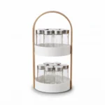 14-Jar Double Layer Rotating Spice Rack Organizer Carousel with Glass Bottles and Bentwood Carrying Handle - SG007-1