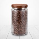 1400ml Ribbed Cylindrical Glass Food Storage Canister with Airtight Walnut Wood Lid - 1966-114 - Image 2