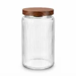 1400ml Ribbed Cylindrical Glass Food Storage Canister with Airtight Walnut Wood Lid - 1966-114