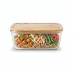 1500ml Large Rectangular Borosilicate Glass Crisper – Eco-Friendly Food Storage Container with Airtight Silicone Seal Bamboo Lid (BXH001) - Image 2