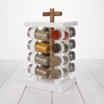 16-Bottle Revolving Countertop Spice Rack Carousel with Glass Jars and Wooden Cross Handle - SG008-1 - Image 2