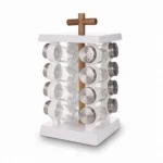 16-Bottle Revolving Countertop Spice Rack Carousel with Glass Jars and Wooden Cross Handle - SG008-1