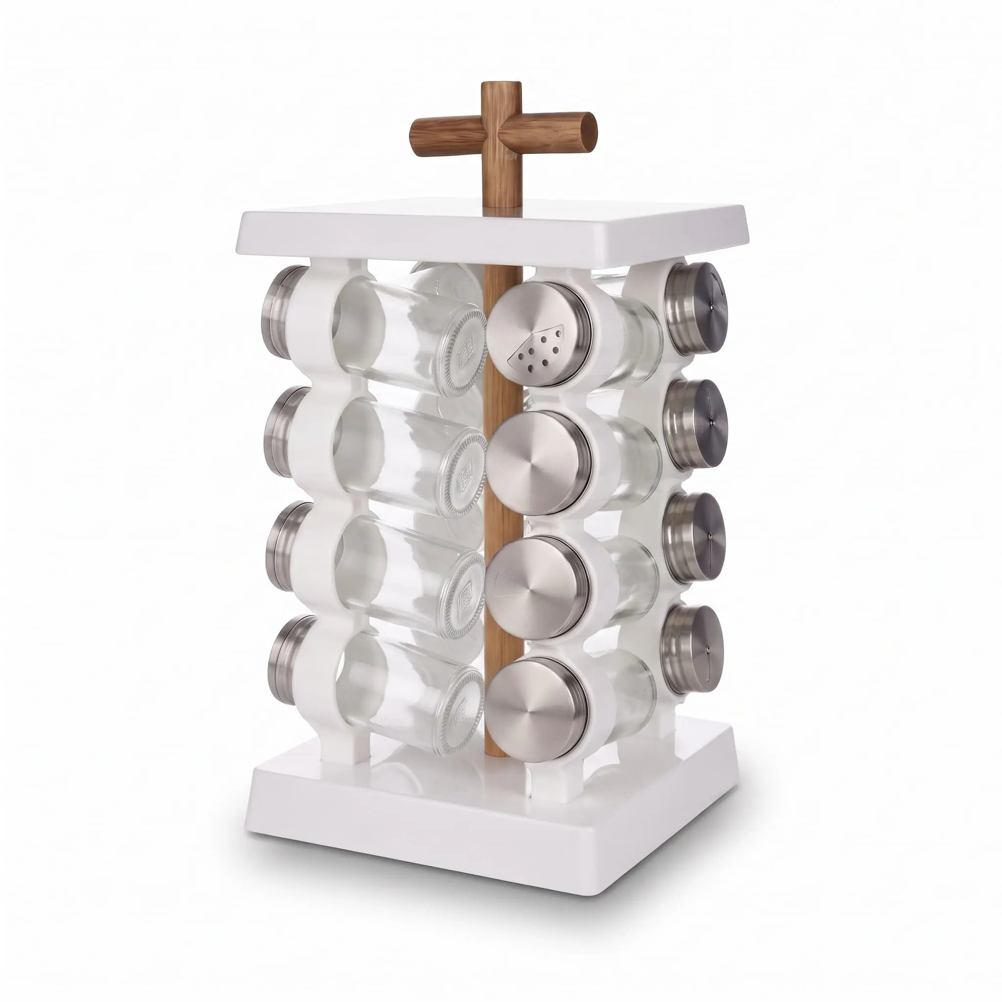 16-Spices-Rotating-Rack-Holder-181834.3cm_Kitchenware_14975_3.webp 16-Bottle Revolving Countertop Spice Rack Carousel with Glass Jars and Wooden Cross Handle - SG008-1 - Image 1