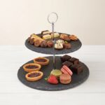 2 Tier Round Natural Stone Slate Cake Stand and Afternoon Tea Food Display Platter - CZT44-10 - Image 2