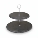 2 Tier Round Natural Stone Slate Cake Stand and Afternoon Tea Food Display Platter - CZT44-10