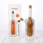 2-in-1 Dual Compartment Glass Oil and Vinegar Dispenser Cruet Bottle with Natural Wood Cork Stoppers - KY-098 - Image 3