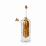 2-in-1 Dual Compartment Glass Oil and Vinegar Dispenser Cruet Bottle with Natural Wood Cork Stoppers - KY-098
