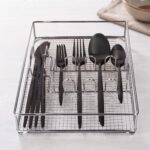 21-Piece Stainless Steel Matte Black Cutlery Set and Flatware Service for 4 with Wire Organizer Basket Holder - ZYB094-21MB - Image 3