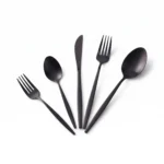 21-Piece Stainless Steel Matte Black Cutlery Set and Flatware Service for 4 with Wire Organizer Basket Holder - ZYB094-21MB