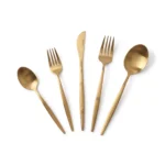 21-Piece Stainless Steel Matte Gold Cutlery Set and Flatware Service for 4 with Wire Organizer Basket Holder - ZYB094-21MG