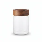 260ml Borosilicate Glass Food Storage Jar – Minimalist Pocket Kitchen Canister with Dark Wood Airtight Sealing Lid (1966-97)