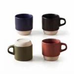 Solid Earth Tone Matte Finish Ceramic Porcelain Coffee Mug with 300ml Capacity and Stackable Interlocking Raw Base - T01-66