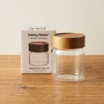 340ml Borosilicate Glass Food Storage Jar – Minimalist Mini Kitchen Canister with Dark Wood Airtight Sealing Lid (1966-96) - Image 3