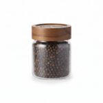 340ml Borosilicate Glass Food Storage Jar – Minimalist Mini Kitchen Canister with Dark Wood Airtight Sealing Lid (1966-96) - Image 2