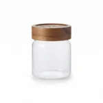 340ml Borosilicate Glass Food Storage Jar – Minimalist Mini Kitchen Canister with Dark Wood Airtight Sealing Lid (1966-96)