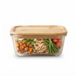 370ml Rectangular Borosilicate Glass Crisper – Eco-Friendly Snack Container with Airtight Silicone Seal Bamboo Lid (BXH007) - Image 2