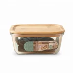 370ml Rectangular Borosilicate Glass Crisper – Eco-Friendly Snack Container with Airtight Silicone Seal Bamboo Lid (BXH007)