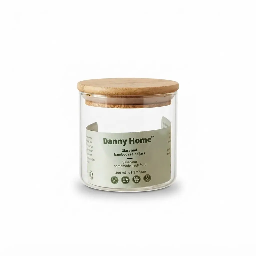 390ml-Storage-jar-with-Bamboo-Lid_Kitchenware_12053_3.webp 390ml Cylindrical Glass Storage Canister – Eco-Friendly Mini Pantry Organizer Jar with Airtight Natural Wooden Lid (XF021) - Image 1