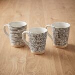 Abstract Tribal Line Pattern Tapered Porcelain Coffee Mug with 400ml Large Capacity and Raw Exposed Clay Base - T01-40 - Image 2