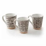 Abstract Tribal Line Pattern Tapered Porcelain Coffee Mug with 400ml Large Capacity and Raw Exposed Clay Base - T01-40