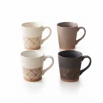 Embossed Aztec Geometric Pattern Textured Porcelain Coffee Mug with 400ml Large Capacity and Matte Finish - T01-50