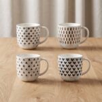 Rustic Speckled Cream Porcelain Coffee Mug with 400ml Large Capacity and Hand-Stamped Geometric Pattern - T01-35 - Image 2