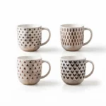 Rustic Speckled Cream Porcelain Coffee Mug with 400ml Large Capacity and Hand-Stamped Geometric Pattern - T01-35