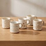 Cream and Beige Abstract Geometric Pattern Ceramic Porcelain Coffee Mug with 400ml Large Capacity and Matte Glaze - T01-79 - Image 2