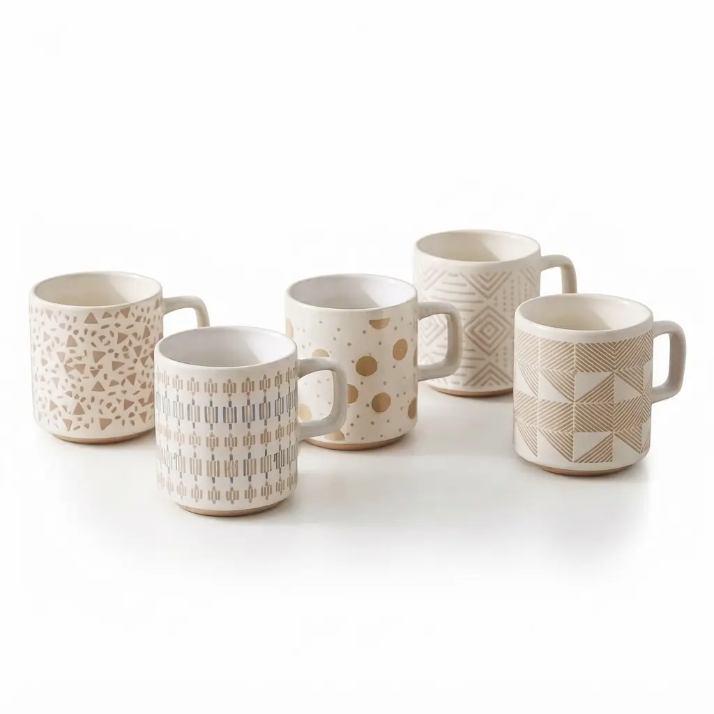 400ml-Mug-Porcelain_Kitchenware_14978_3.webp Cream and Beige Abstract Geometric Pattern Ceramic Porcelain Coffee Mug with 400ml Large Capacity and Matte Glaze - T01-79 - Image 1