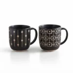 Monochrome Abstract Linear Pattern Ceramic Porcelain Coffee Mug with 450ml Large Capacity and Matte Finish - T01-22