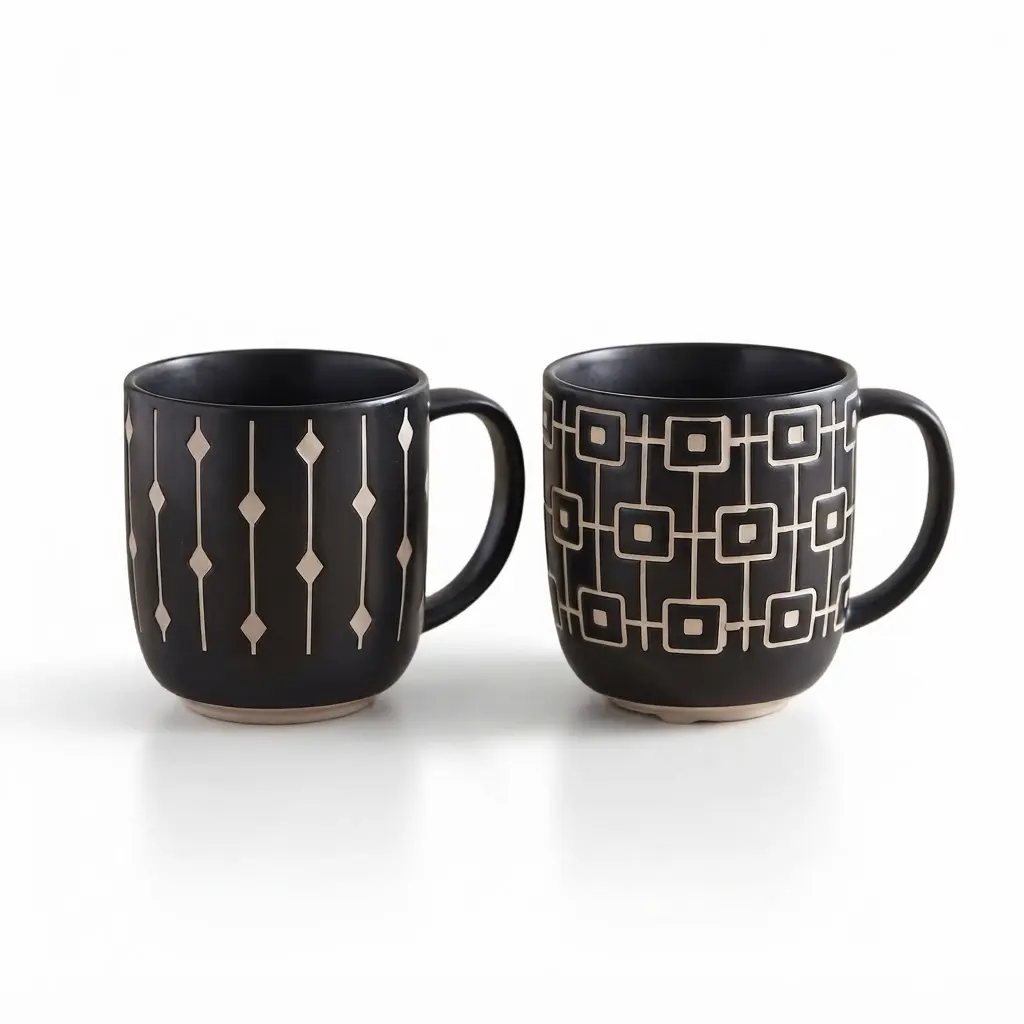 450ml-Mug-Porcelain_Kitchenware_14979_3.webp Monochrome Abstract Linear Pattern Ceramic Porcelain Coffee Mug with 450ml Large Capacity and Matte Finish - T01-22 - Image 1