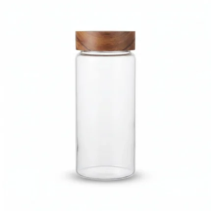 580ml Borosilicate Glass Food Storage Jar – Minimalist Kitchen Canister with Dark Wood Airtight Sealing Lid (1966-94)