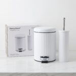 Premium 5L Matte White Iron Foot Pedal Trash Can with Matching Toilet Brush Set – Soft-Close Smudge-Proof Dual Bathroom Sanitation Combo (Model ZYB090) - Image 3