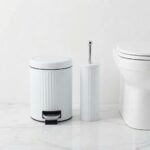 Premium 5L Matte White Iron Foot Pedal Trash Can with Matching Toilet Brush Set – Soft-Close Smudge-Proof Dual Bathroom Sanitation Combo (Model ZYB090) - Image 2