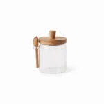 600ml Round Borosilicate Glass Storage Canister – Eco-Friendly Pantry Organizer Jar with Airtight Wooden Lid and Spoon (1966-109)