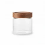 600ml Borosilicate Glass Food Storage Jar – Minimalist Kitchen Canister with Dark Wood Airtight Sealing Lid (1966-92)