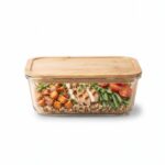 640ml Rectangular Borosilicate Glass Crisper – Eco-Friendly Food Storage Container with Airtight Silicone Seal Bamboo Lid (BXH005) - Image 2