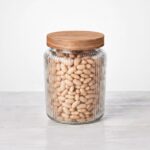 700ml Ribbed Cylindrical Glass Food Storage Canister with Airtight Natural Wooden Lid - 1966-112 - Image 2