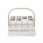 9-Piece Square Glass Spice Jar Set with Shaker Lids and Wooden Carrying Rack Holder - SG001-1