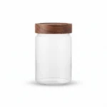 900ml Borosilicate Glass Food Storage Jar – Minimalist Kitchen Canister with Dark Wood Airtight Sealing Lid (1966-91)