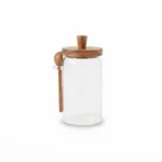 950ml Round Borosilicate Glass Storage Canister – Eco-Friendly Pantry Organizer Jar with Airtight Wooden Lid and Spoon (1966-110)