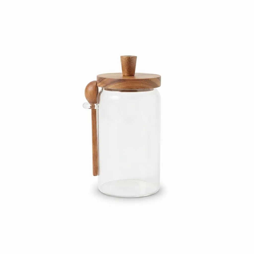 950ml-Glass-storage-jar_Kitchenware_11858_3.webp 950ml Round Borosilicate Glass Storage Canister – Eco-Friendly Pantry Organizer Jar with Airtight Wooden Lid and Spoon (1966-110) - Image 1